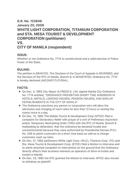 g.r. no. 122846|White Light vs City of Manila G.R. No. 122846 (Case .